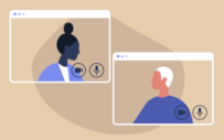 Computer image of two people in conversation