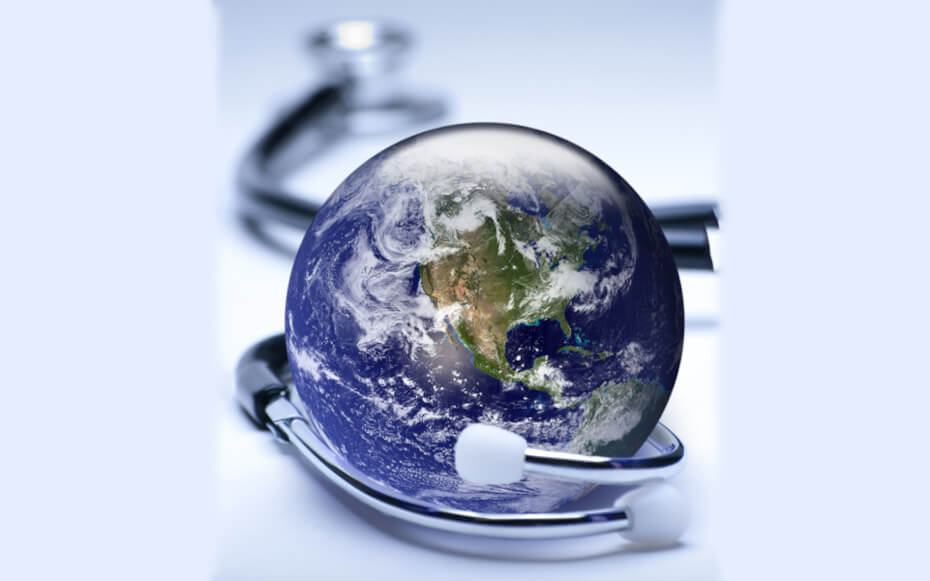 stethoscope wraps around globe