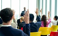 A group of interns attend a workshop.