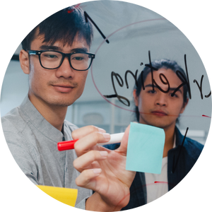 Two people during a brainstorm.