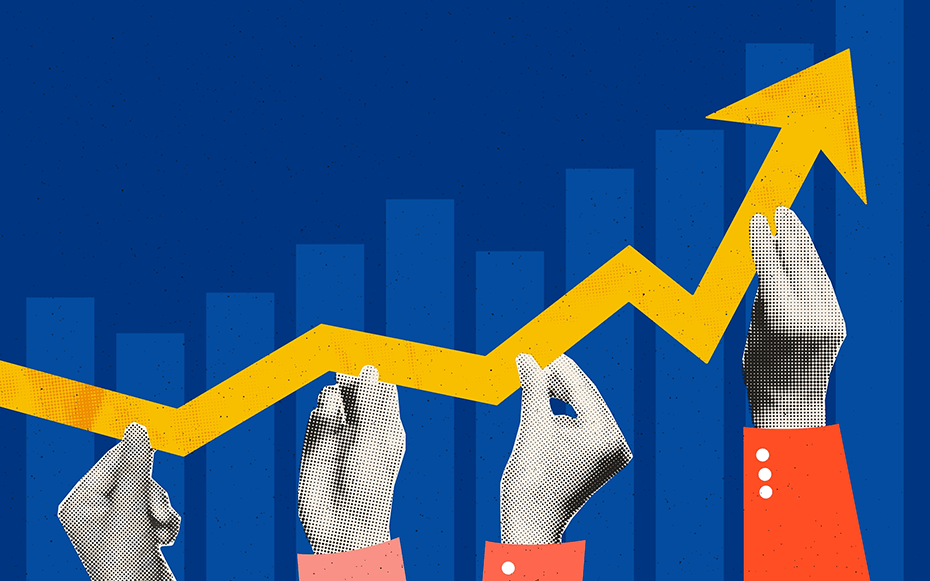 A data chart showing a line graph rising upward.