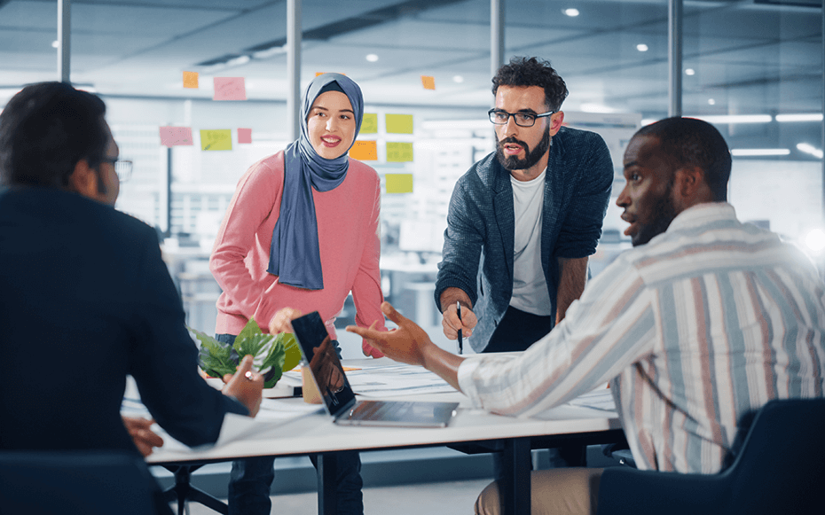 A student intern works with full time employees.