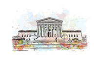 A watercolor painting of the US Supreme Court.