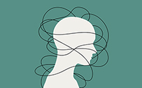 An illustration of a line encircling the silhouette of a head.