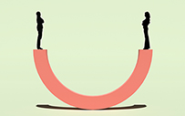 A scale with the silhouette of a man and a woman on each side.