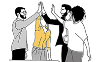 Illustrated people high-fiving each other.