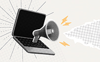 An illustration with a megaphone and a laptop.