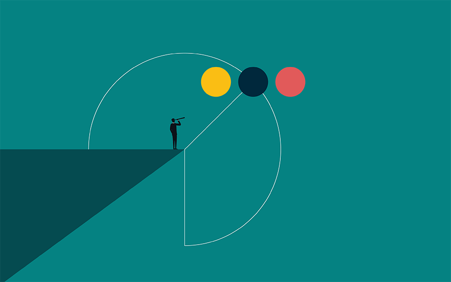 An illustration of a figure looking out on a graph.