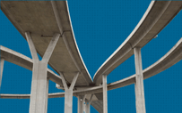 Multiple roadway bridges intersect.