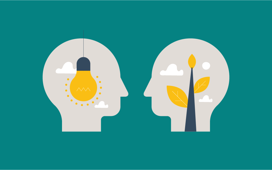An illustration of a mentor head and a mentee head.