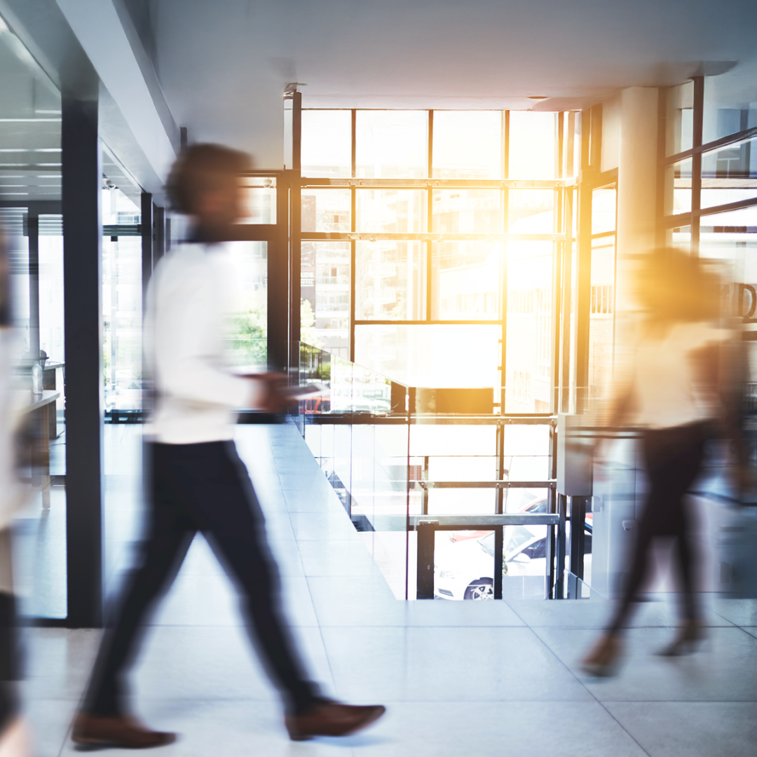 Office people in motion.