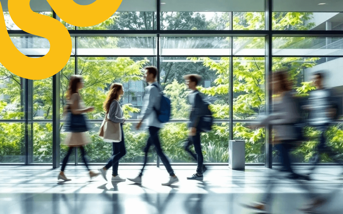 Students walking on campus.